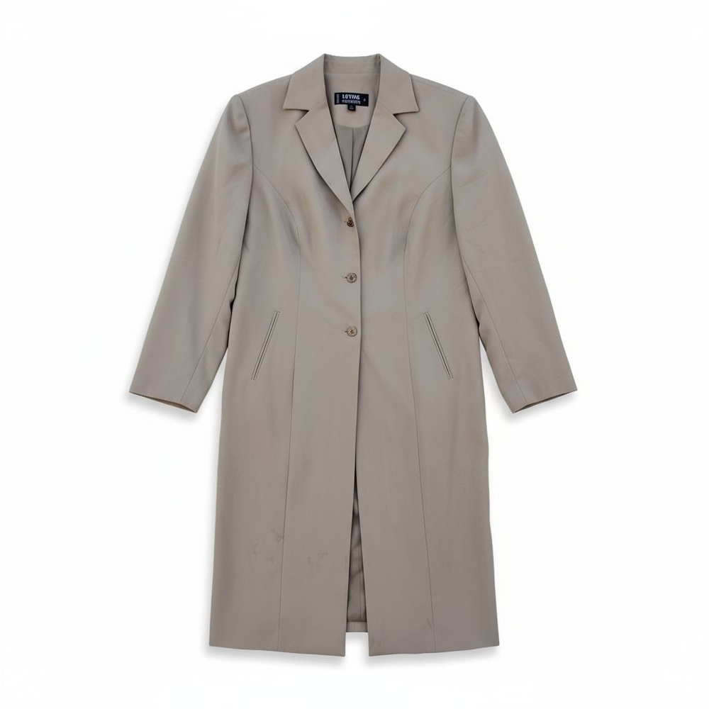Larry Levine Classics Khaki Button Polyester Long Trench Coat Women Size 18 - Picture 3 of 16